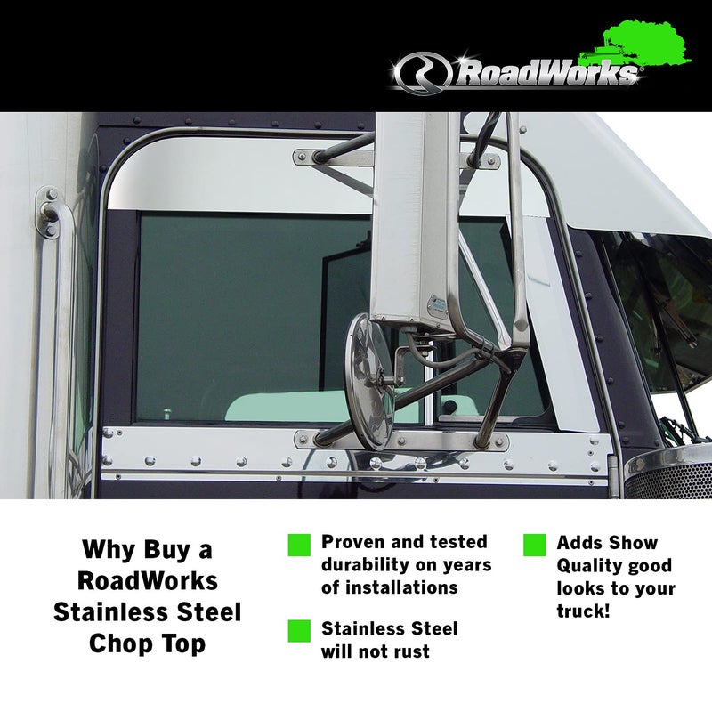RoadWorks | Stainless Steel 5" Chop Tops for Peterbilt Cab Windows 1973-2004, Polished Finish | 30436 - Image 4